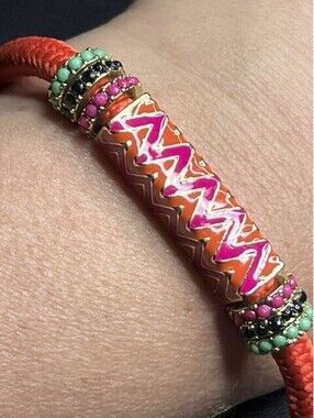 B6052 Vera Bradley Red Bracelet Gold Tone Colorful Enamel Zigzag Rhinestone 8"